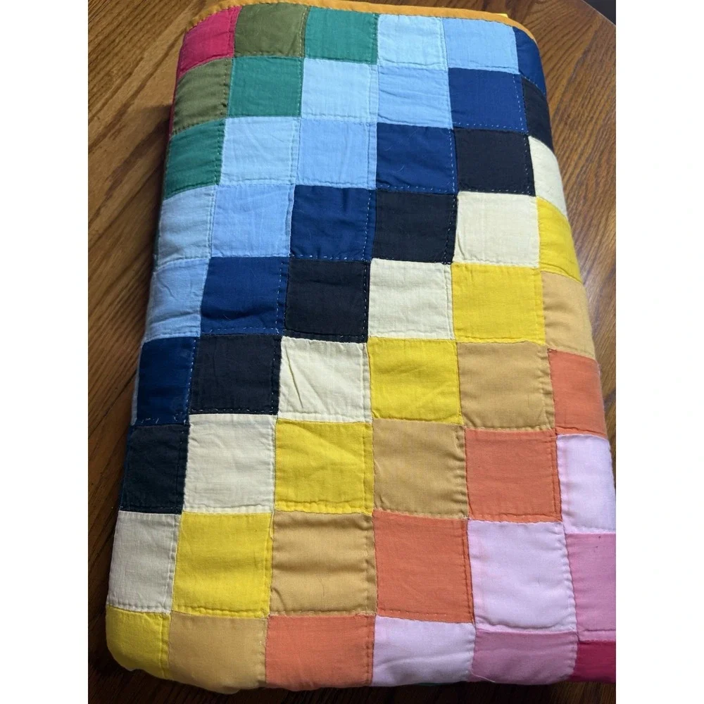 Vintage Diamond Trip Around The World Patchwork Quilt Handmade Rainbow